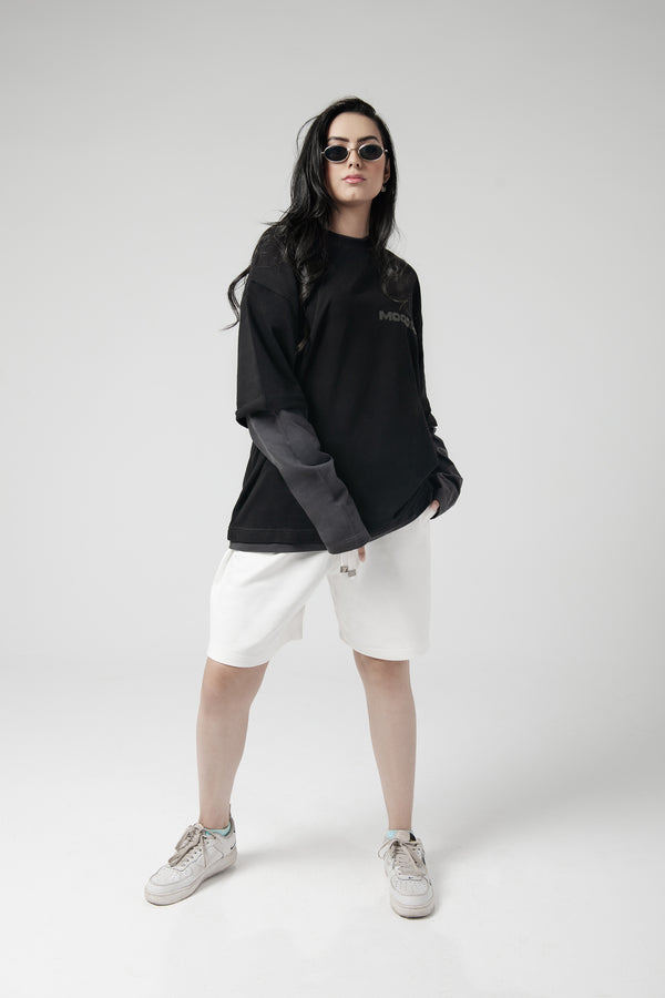 OVERSIZE TRIM LONG SLEEVE T-SHIRT - BLACK/ GREY SLEEVES