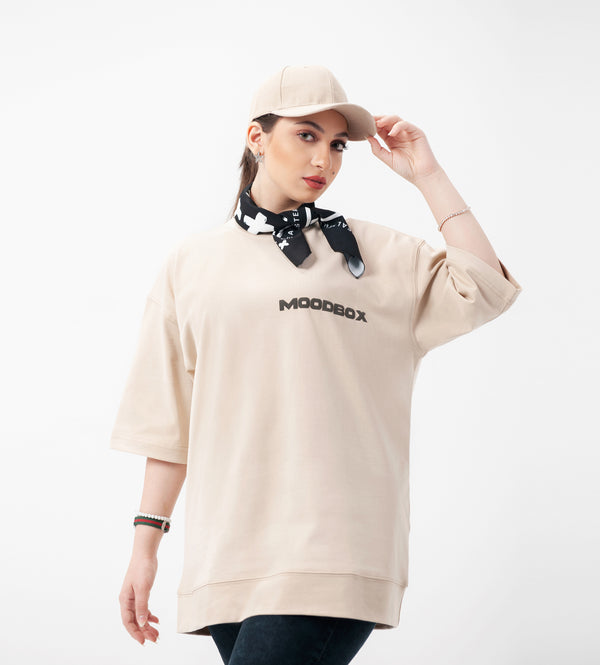 OVERSIZED MIDWEIGHT COTTON T-SHIRT - BEIGE